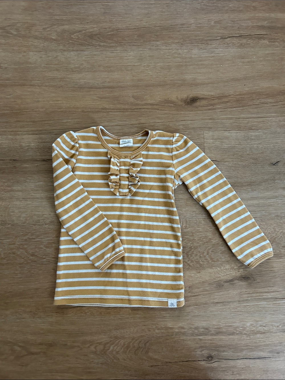 Girls' Striped Ruffle Long-Sleeve Top in Mustard & White